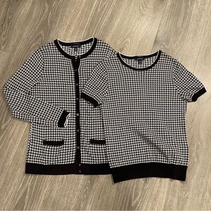 Lands' End Black and White Houndstooth Sweater Set